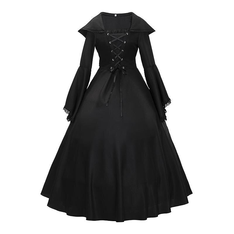 Gothic Punk Style Medieval Witch Dress with Drawstring