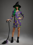 Violettes Halloween-Minikleid mit Joker-Kartenprint für Damen