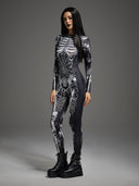 Leotard da donna di Halloween gotico con scheletro e ragnatele