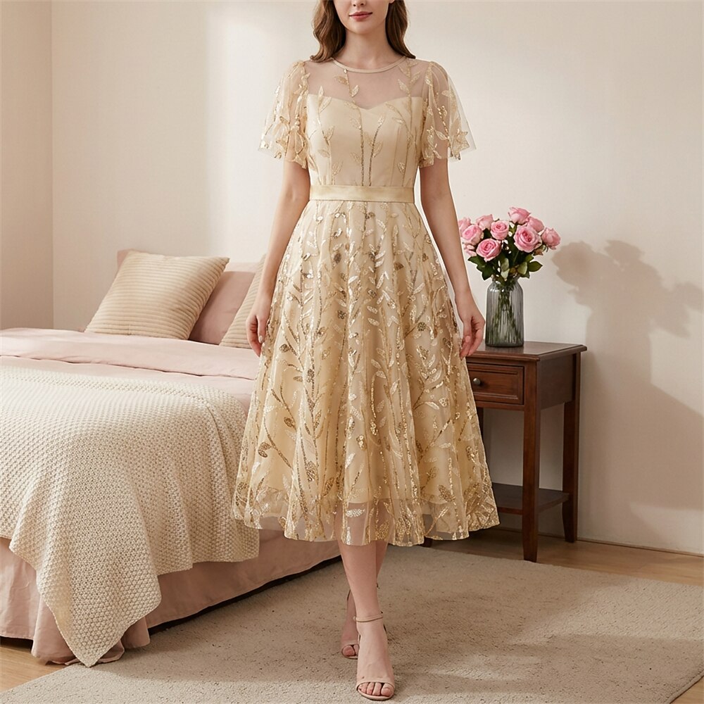 Embroidered Flutter Sleeve Midi Dress