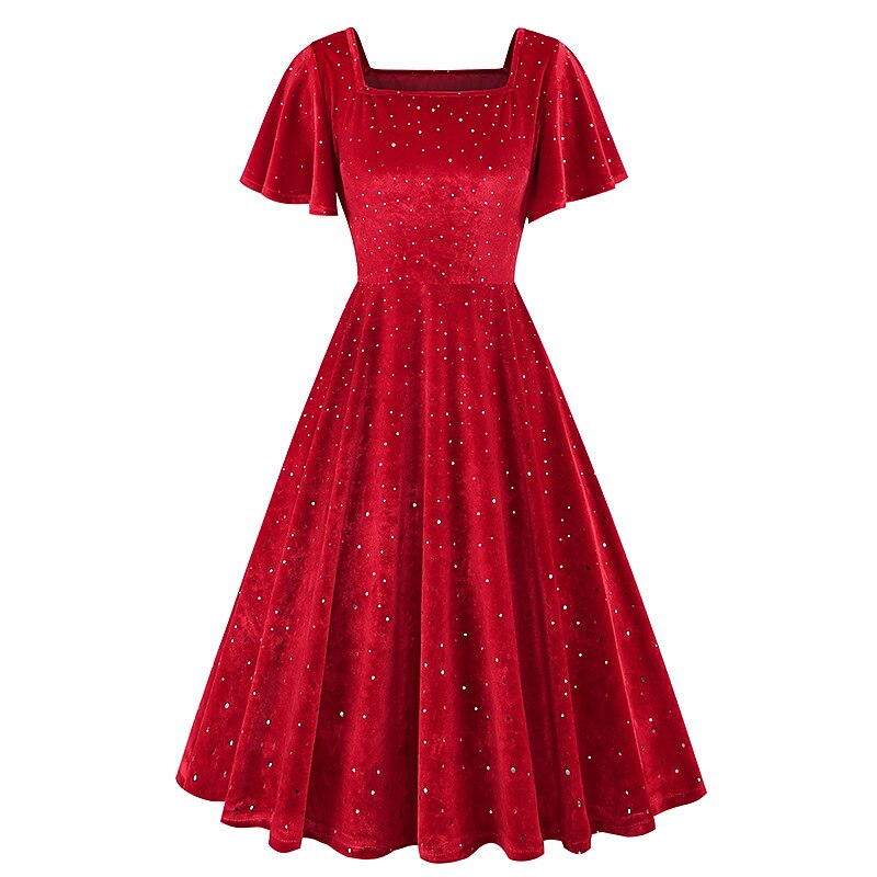 Red Sparkling Xmas A-Line Dress