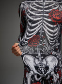 Leotard da uomo di Halloween con stampa di scheletro e rosa rossa