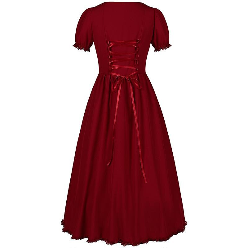 Renaissance Dress Ruffle High Low Dress with Drawstring
