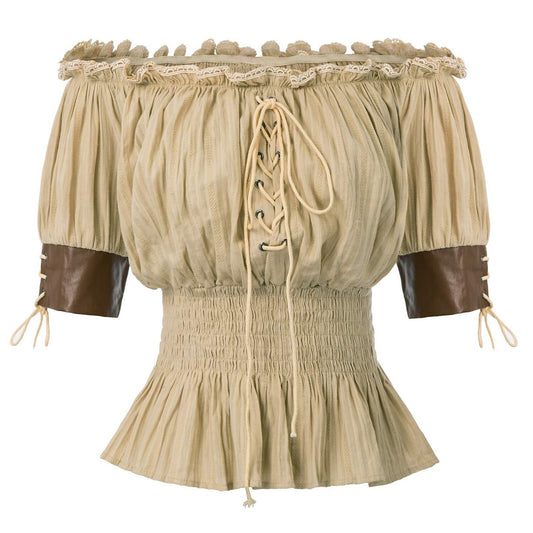 Renaissance Style Half Sleeve Lace-Up Blouse