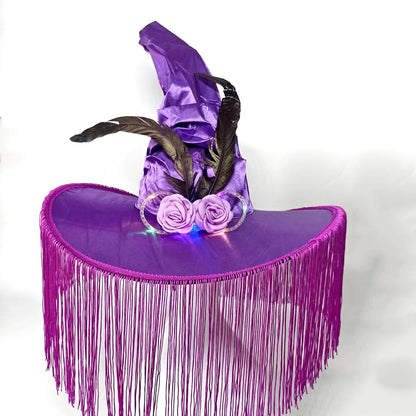 LED Light Up Witch Hat with Fringe Veil