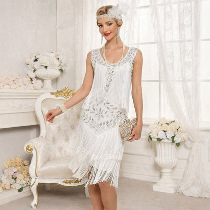 Beaded Art Deco Floral Flapper Dress