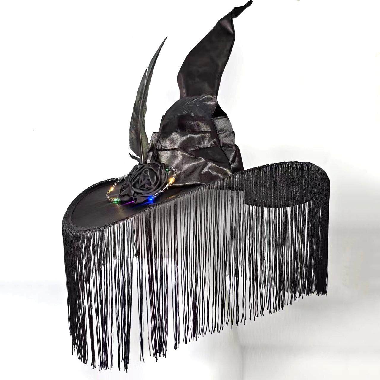 LED Light Up Witch Hat with Fringe Veil