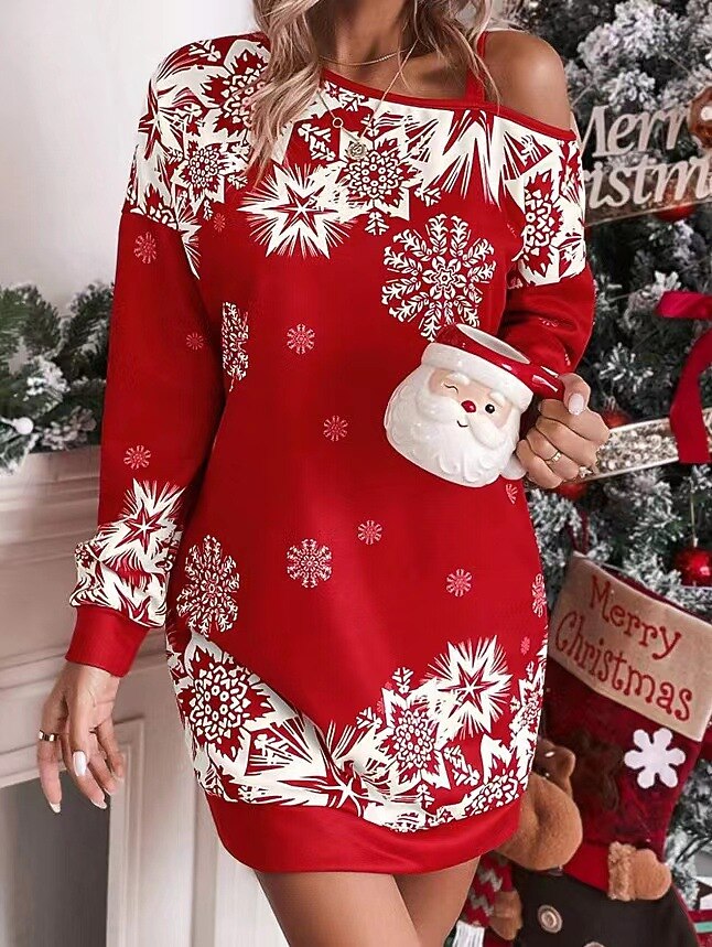 Christmas Snowflake Off-the-Shoulder Dress