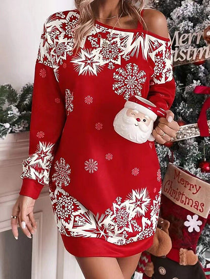 Christmas Snowflake Off-the-Shoulder Dress