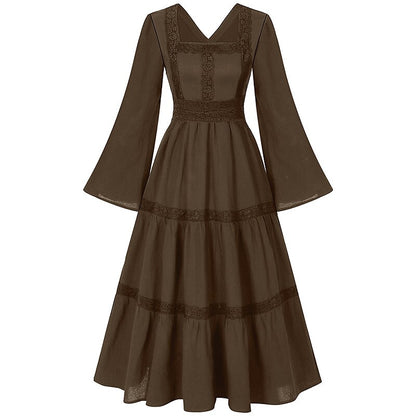 Renaissance Dress Embroidery Bell Sleeves A-Line Dress