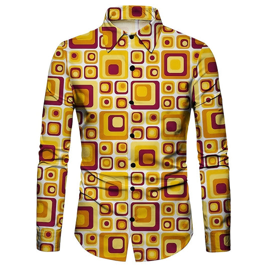 Retro 70S Ethnic Geometic Long Sleeves Collar Shirt