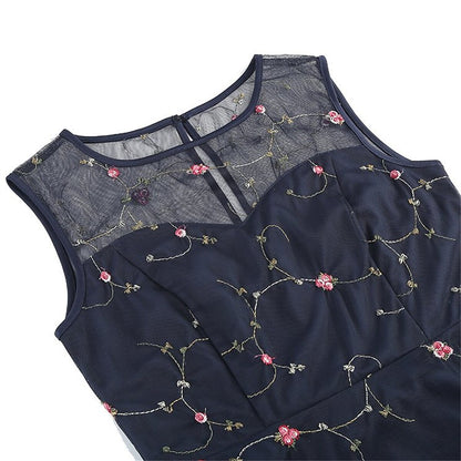 Embroidered Floral Tulle Midi Dress