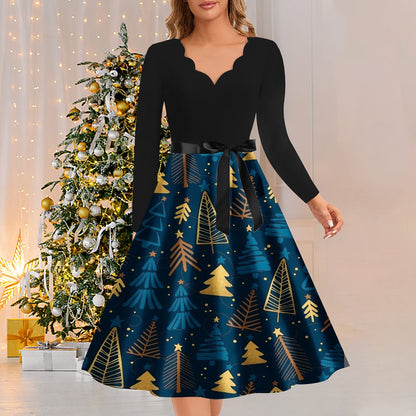 Christmas A-Line Print Dress
