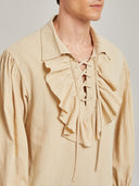 Men's Beige Ruffle Pirate Shirt & Black Pants Costume Set