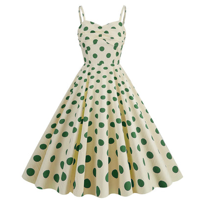 Women's 1950s Polka Dot Spaghetti Strap Swing Dress