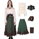 Ensemble de voyageuse médiévale avec chemisier, jupe longue et ceinture corset