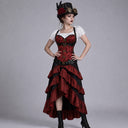 Women's Red & Black Steampunk Corset 4-Piece Costume Set