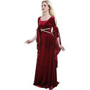 Vestido largo medieval de terciopelo con mangas abiertas