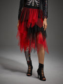 Gotischer High-Low-Tüllrock in Rot und Schwarz für Damen