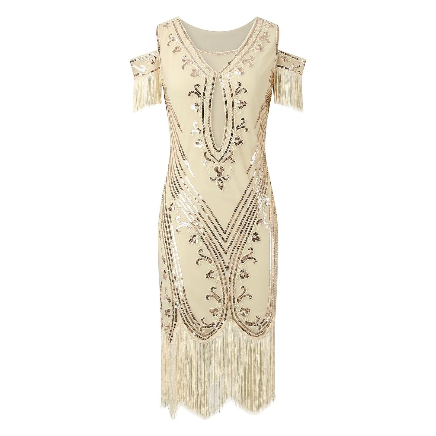 Cold Shoulder Flapper Dress with Beaded Detailing