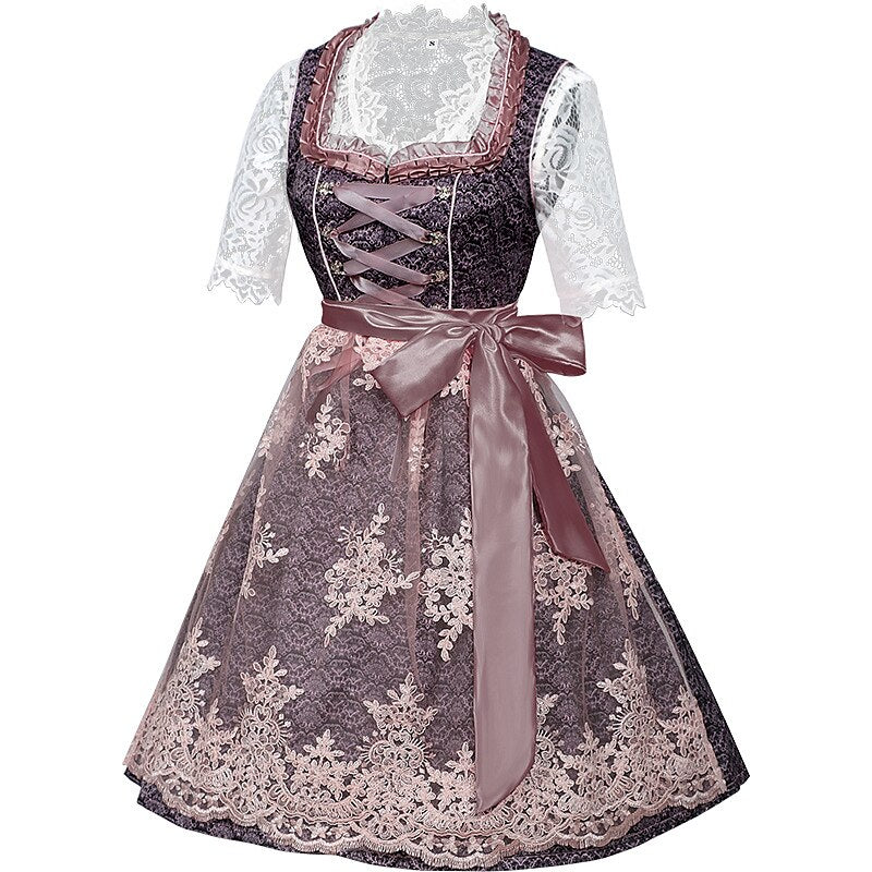 Oktoberfest Dirndlkleid mit Stickerei in Rosa mit Spitzenschürze und Bluse 