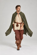 Set costume medievale da uomo con mantello con cappuccio verde oliva, 4 pezzi