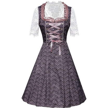 Oktoberfest Dirndlkleid mit Stickerei in Rosa mit Spitzenschürze und Bluse 