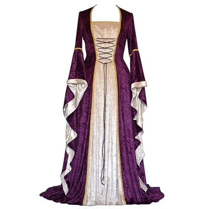 Medieval Velvet Trumpet Sleeves Dress Plus Size