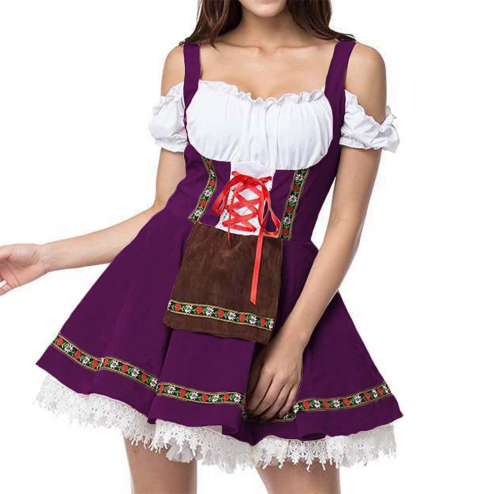 Oktoberfest Bavarian Purple Dirndl Dress with Apron