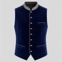 Set da uomo composto da gilet Gatsby in velluto blu navy anni '20 e cappello trilby, 2 pezzi
