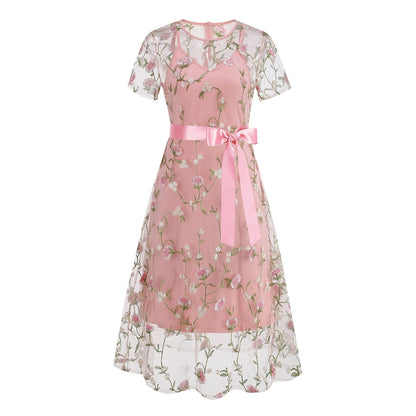 Floral Embroidered Mesh Midi Dress