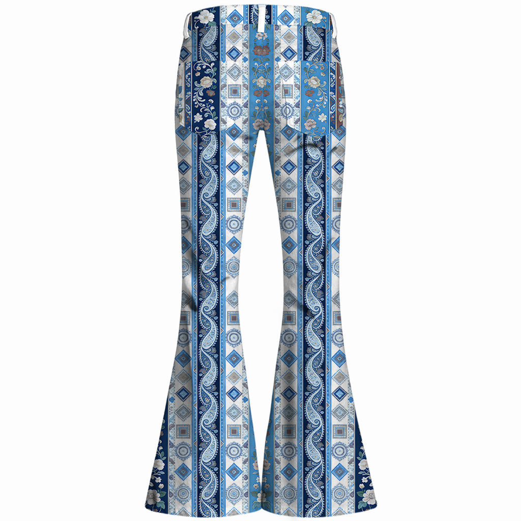 Retro 70s Paisley Geometric High Waist Wide Flared Trousers