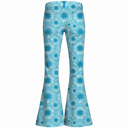 Retro 70s Geometric Floral High Waist Wide Flared Trousers