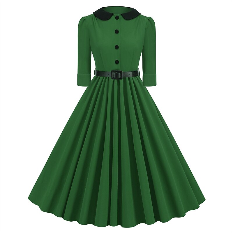 Women's 1950s Peter Pan Collar Half Sleeve A-Line Dress
