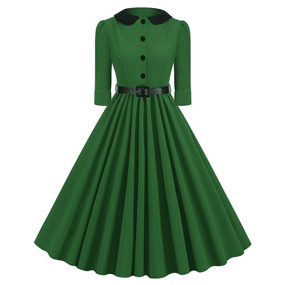 Women's 1950s Peter Pan Collar Half Sleeve A-Line Dress