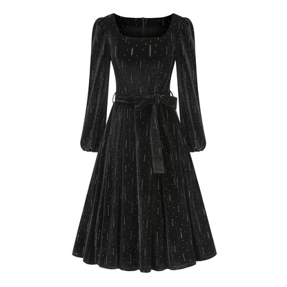 Vintage Xmas Belted A-Line Velvet Dress
