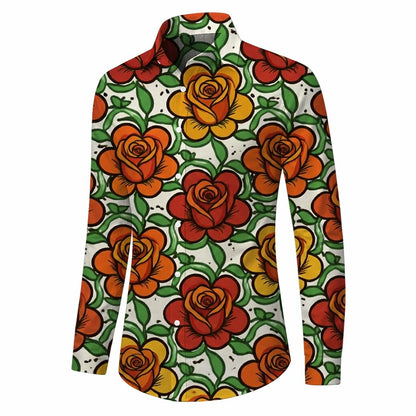 Retro 70S Psychedelic Floral Long Sleeves Collar Shirt in White