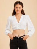 White Long Sleeve Cropped Dirndl Blouse for Oktoberfest
