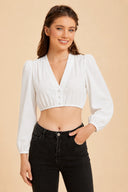 White Long Sleeve Cropped Dirndl Blouse for Oktoberfest