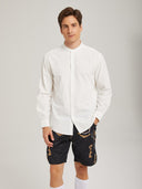 Men's White Trachten Stand Collar Shirt for Oktoberfest