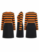 Women's Orange Black Striped Gothic Halloween Dress