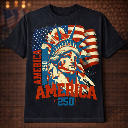 Men's American 250th Statue of Liberty American flag Grunge Graphic T-shirt