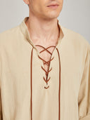Men's Beige Medieval Tunic & Rust Brown Pants Costume Set