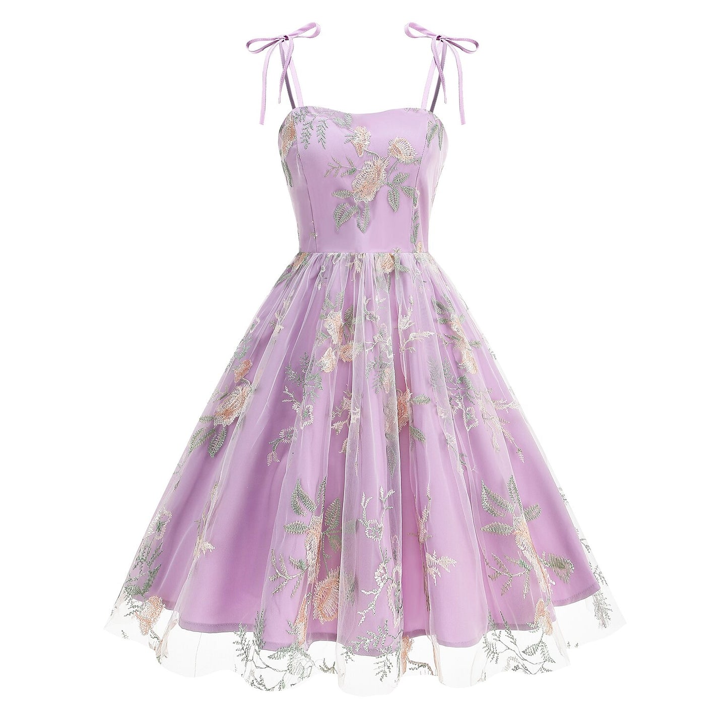 Floral Embroidered Sweetheart Midi Dress