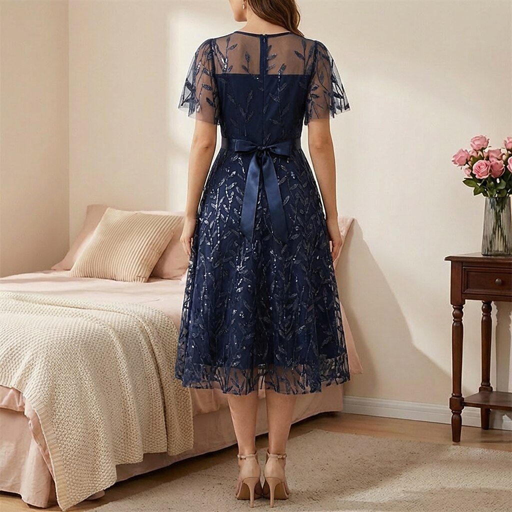 Embroidered Flutter Sleeve Midi Dress