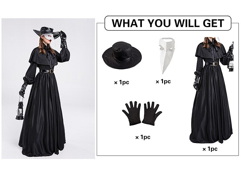 Cape de costume de médecin de la peste pour femme