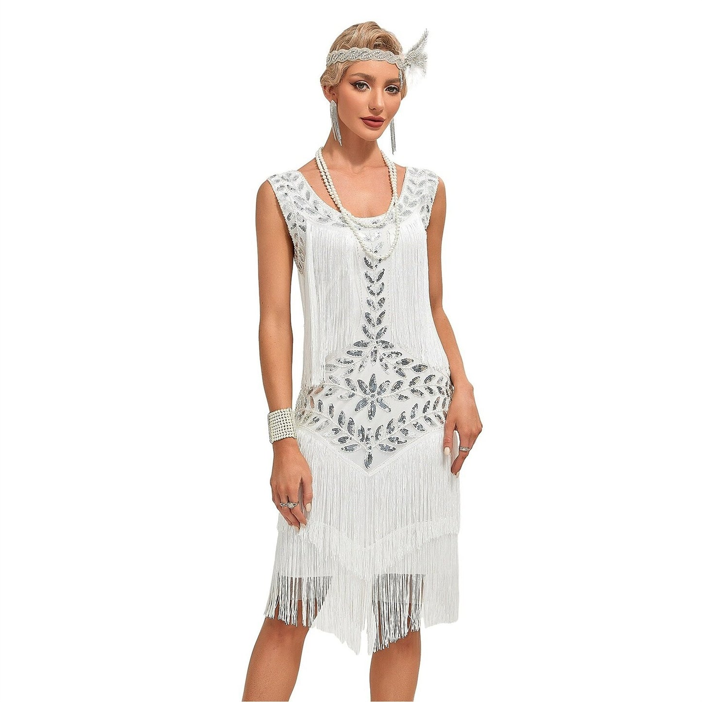 Beaded Art Deco Floral Flapper Dress