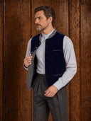 Set da uomo composto da gilet Gatsby in velluto blu navy anni '20 e cappello trilby, 2 pezzi