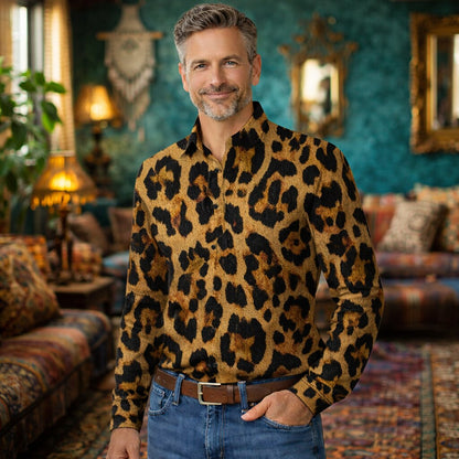Retro 70S Leopard Long Sleeves Collar Shirt