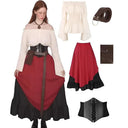 Ensemble de voyageuse médiévale avec chemisier, jupe longue et ceinture corset